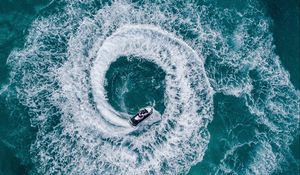 Preview wallpaper jet ski, waves, aerial view, sea, water