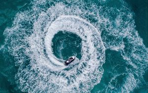 Preview wallpaper jet ski, waves, aerial view, sea, water