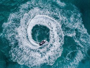 Preview wallpaper jet ski, waves, aerial view, sea, water