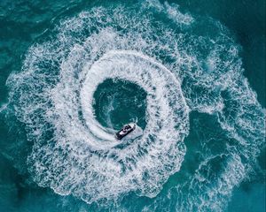 Preview wallpaper jet ski, waves, aerial view, sea, water