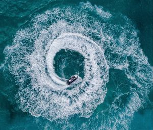 Preview wallpaper jet ski, waves, aerial view, sea, water