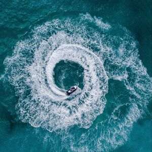 Preview wallpaper jet ski, waves, aerial view, sea, water