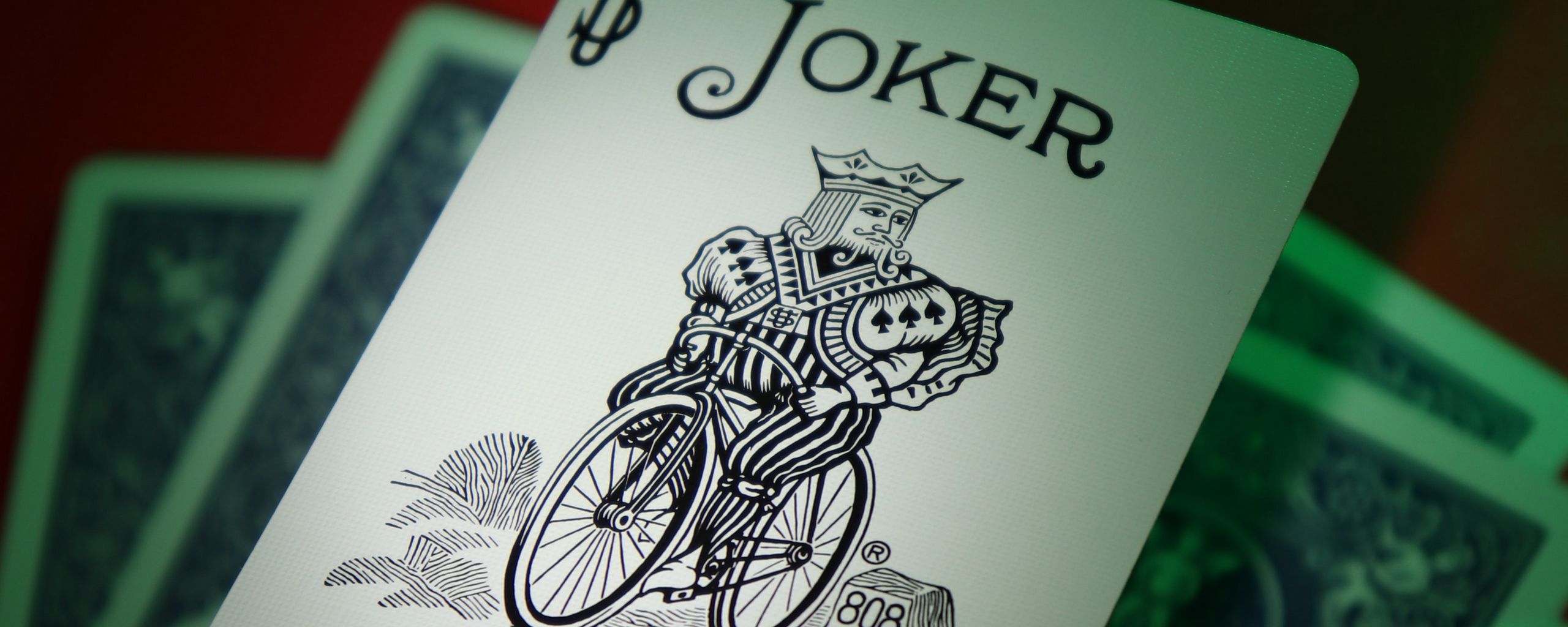 2560x1024 Wallpaper joker, word, inscription, cards