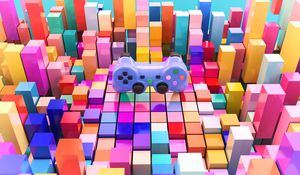 Preview wallpaper joystick, gamepad, cubes, 3d, volume, multicolor