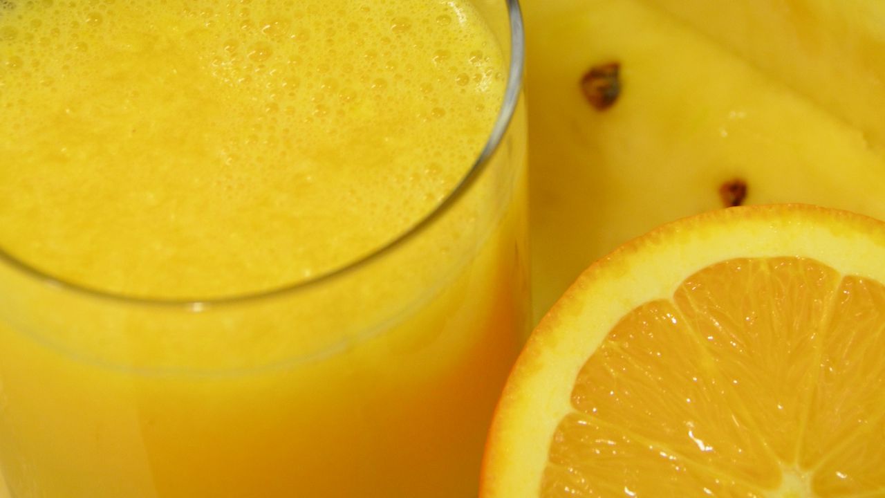 Wallpaper juice, glass, orange, slices, fruits, food, yellow