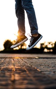 Preview wallpaper jump, legs, sneakers, shoes, sunlight