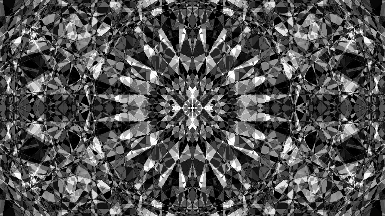 Wallpaper kaleidoscope, edges, fractal, abstraction, black and white