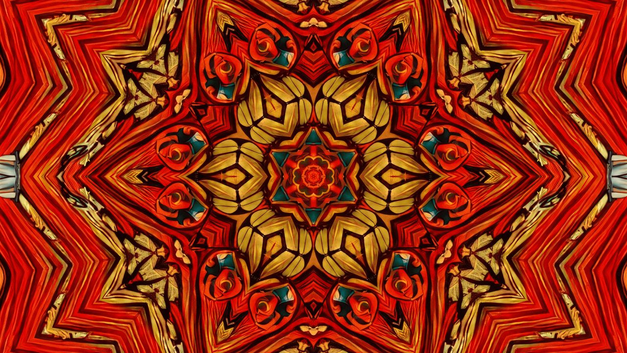 Wallpaper kaleidoscope, fractal, abstraction, background, red
