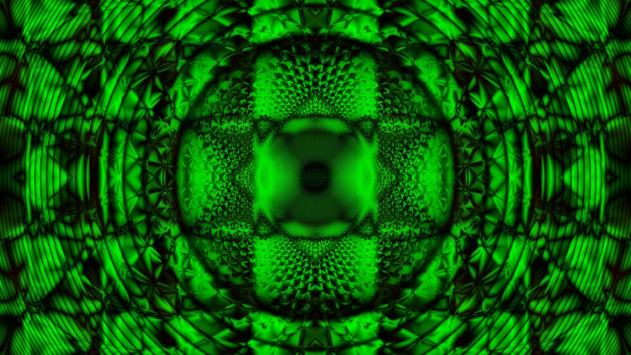 Wallpaper kaleidoscope, fractal, pattern, reflection, abstraction, green