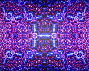 Preview wallpaper kaleidoscope, glow, shapes, abstraction, blue, pink