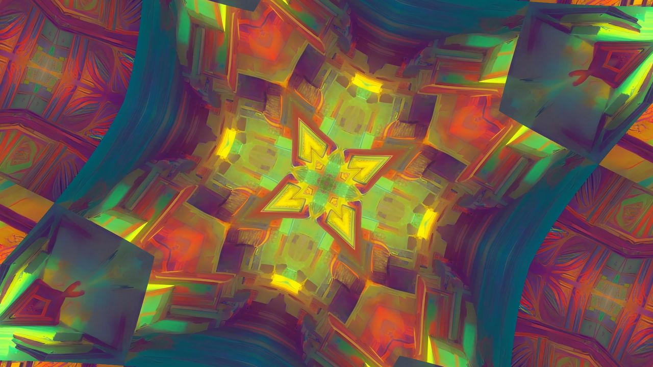 Wallpaper kaleidoscope, glow, shapes, abstraction, background