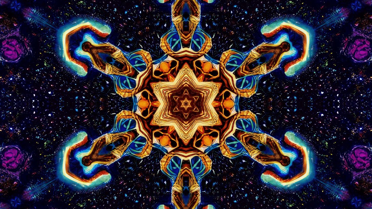 Wallpaper kaleidoscope, glow, shapes, abstraction, dots