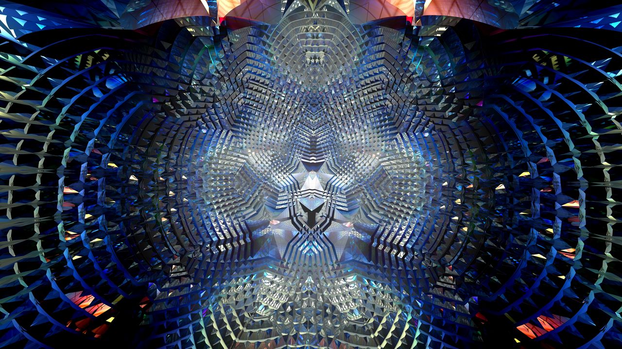 Wallpaper kaleidoscope, glow, shapes, blue, abstraction