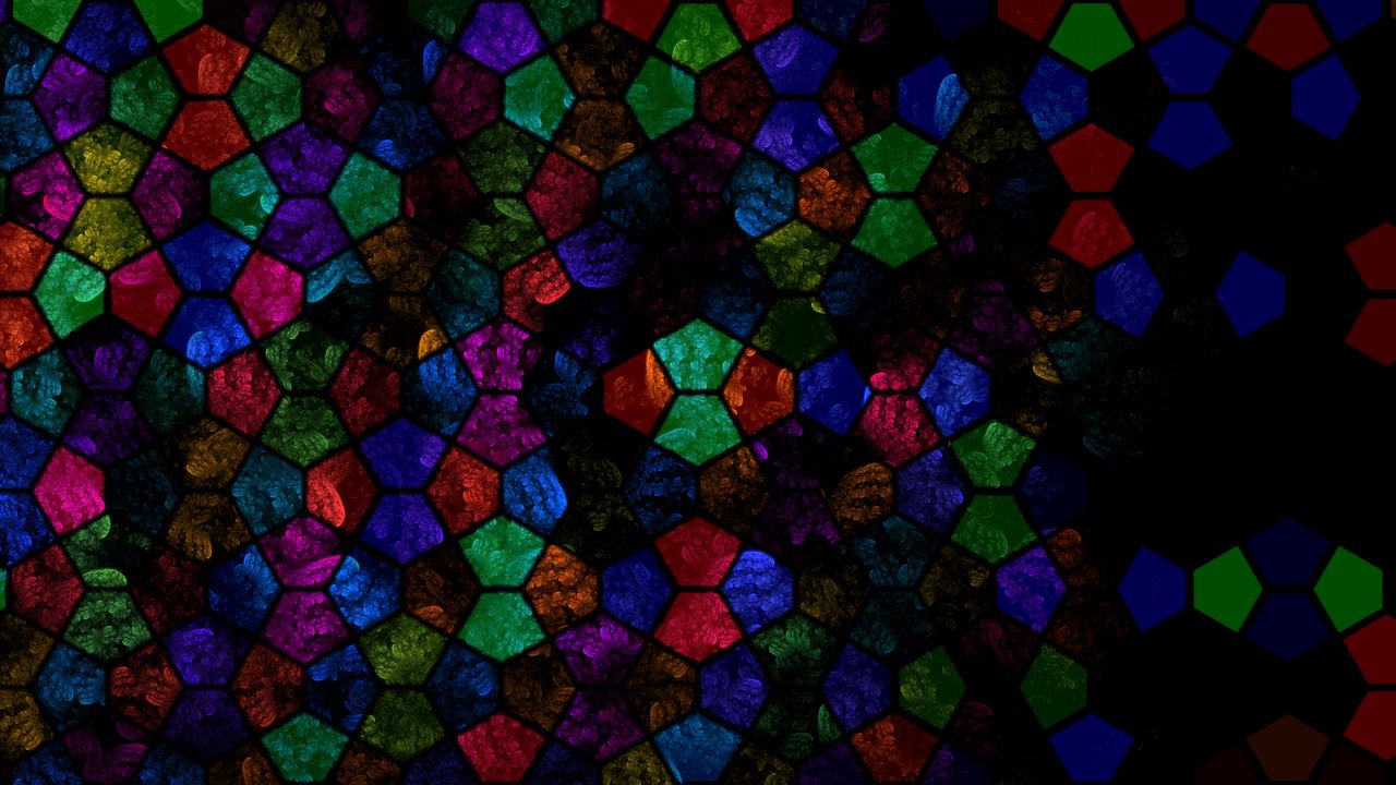 Wallpaper kaleidoscope, stained glass, shapes, colorful, dark, abstraction