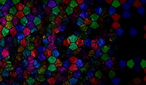 Preview wallpaper kaleidoscope, stained glass, shapes, colorful, dark, abstraction