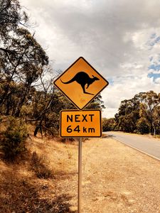 Preview wallpaper kangaroo, sign, inscription, road