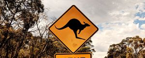 Preview wallpaper kangaroo, sign, inscription, road