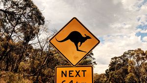 Preview wallpaper kangaroo, sign, inscription, road