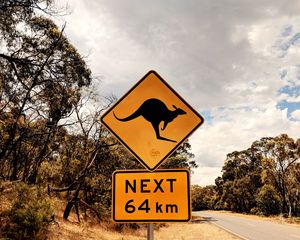 Preview wallpaper kangaroo, sign, inscription, road