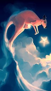 Preview wallpaper kangaroos, stars, clouds, sky, art