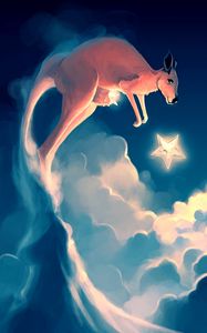 Preview wallpaper kangaroos, stars, clouds, sky, art