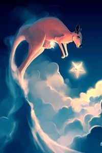 Preview wallpaper kangaroos, stars, clouds, sky, art