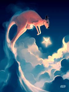 Preview wallpaper kangaroos, stars, clouds, sky, art