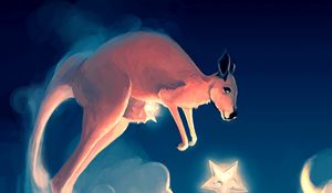 Preview wallpaper kangaroos, stars, clouds, sky, art