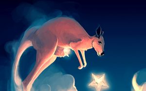 Preview wallpaper kangaroos, stars, clouds, sky, art