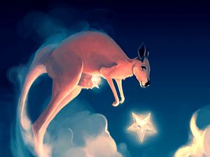 Preview wallpaper kangaroos, stars, clouds, sky, art