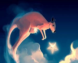 Preview wallpaper kangaroos, stars, clouds, sky, art