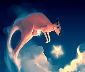 Preview wallpaper kangaroos, stars, clouds, sky, art