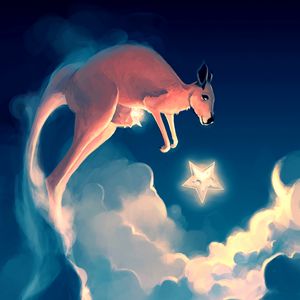 Preview wallpaper kangaroos, stars, clouds, sky, art