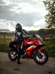 Preview wallpaper kawasaki, motorcycle, motorcyclist, helmet