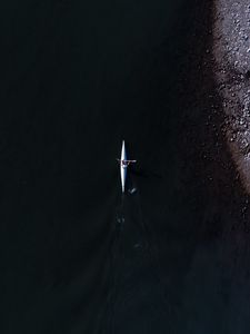 Preview wallpaper kayak, boat, aerial view, water, dark