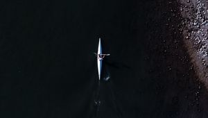 Preview wallpaper kayak, boat, aerial view, water, dark