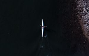 Preview wallpaper kayak, boat, aerial view, water, dark