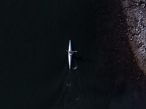 Preview wallpaper kayak, boat, aerial view, water, dark