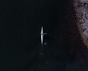 Preview wallpaper kayak, boat, aerial view, water, dark