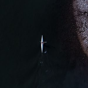 Preview wallpaper kayak, boat, aerial view, water, dark