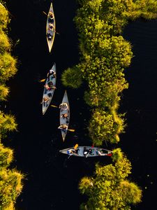 Preview wallpaper kayaks, boats, river, aerial view