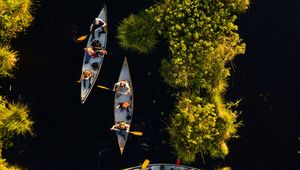 Preview wallpaper kayaks, boats, river, aerial view