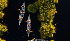 Preview wallpaper kayaks, boats, river, aerial view