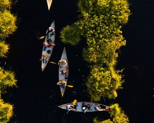 Preview wallpaper kayaks, boats, river, aerial view