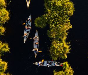 Preview wallpaper kayaks, boats, river, aerial view