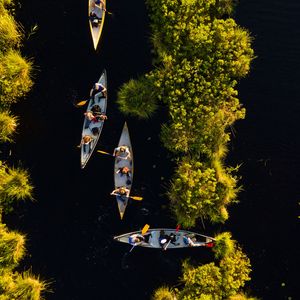 Preview wallpaper kayaks, boats, river, aerial view