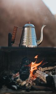 Preview wallpaper kettle, bonfire, camping, hiking