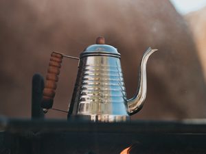 Preview wallpaper kettle, bonfire, camping, hiking