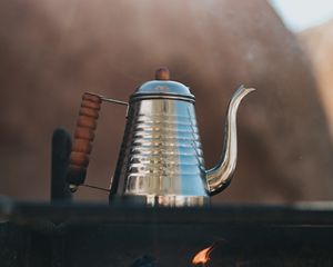 Preview wallpaper kettle, bonfire, camping, hiking