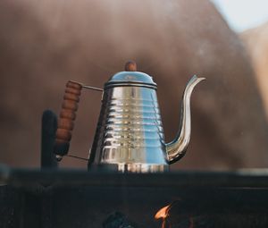 Preview wallpaper kettle, bonfire, camping, hiking